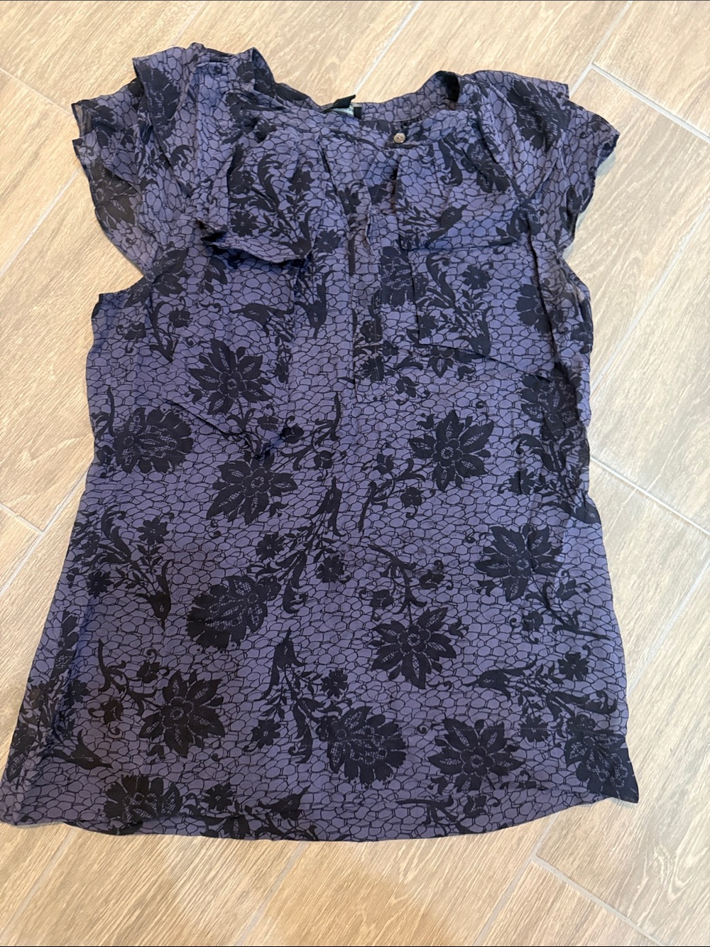 Ann Taylor Purple Short-Sleeve Floral Blouse